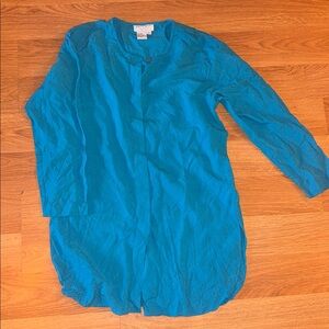 Lew Magram 100% SILK Blouse Tunic 90’s vibrant blue/turquoise button down